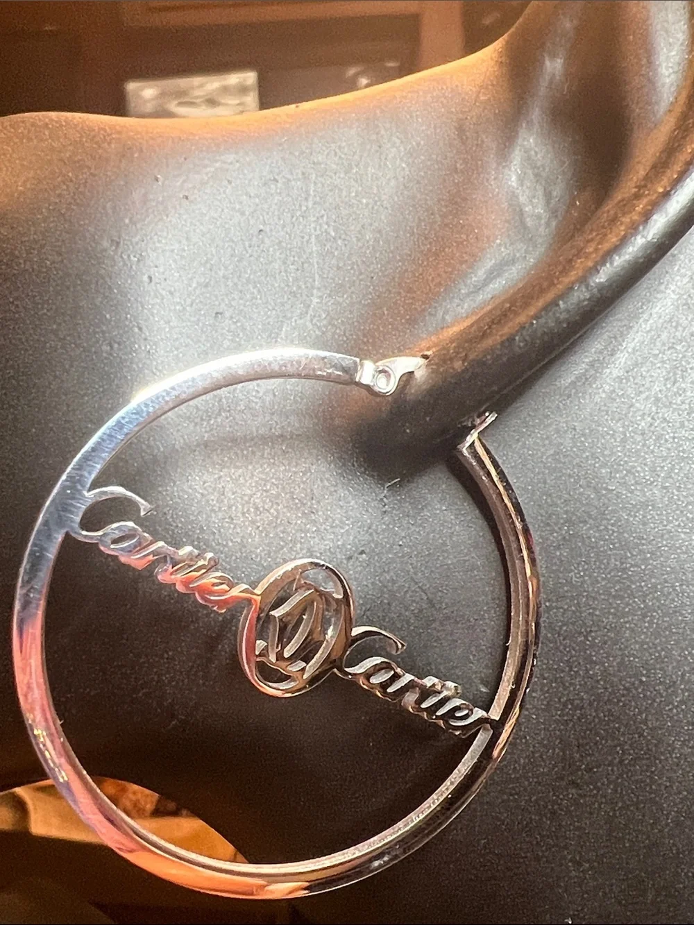 Stainless Steel Silver Hoop Logo Earrings with Subtle Rose Tint
